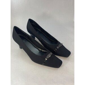 LifeStride Sherice Black Womens 9.5M Kitten Heel Pumps Fabric Stylish Square Toe